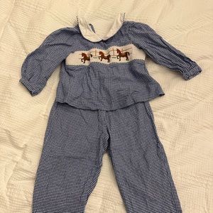 Silly Goose gingham horse smocked 3T pants outfit